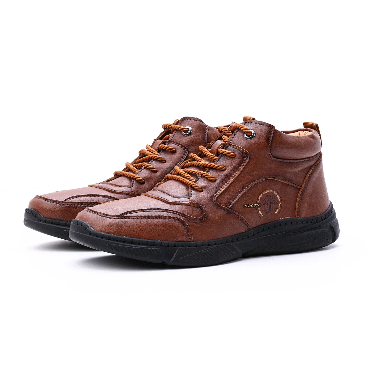 (image for) Men's High Top Boots Winter PU Leather Ankle Boots Fur Lined Warm Slip Resistant Waterproof Casual Shoes Outdoor Mountaineering Hiking Shoes