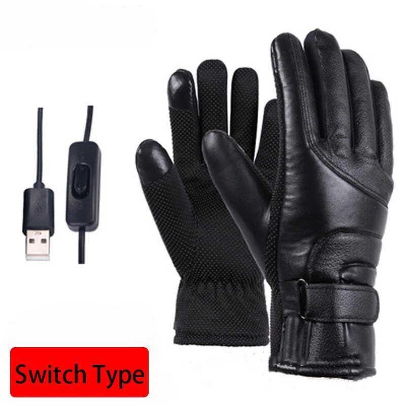(image for) TENGOO USB Electric Heated Thermostatic Gloves Waterproof PU Touchscreen Heated Gloves Winter Motorcycle Riding Hand Warm Gloves